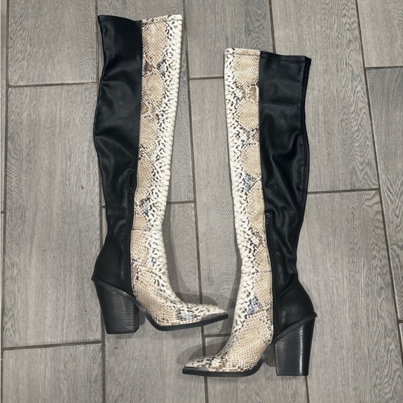 Dolce Vita Snake Skin Over the Knee Leather Boots - Picture 3 of 9